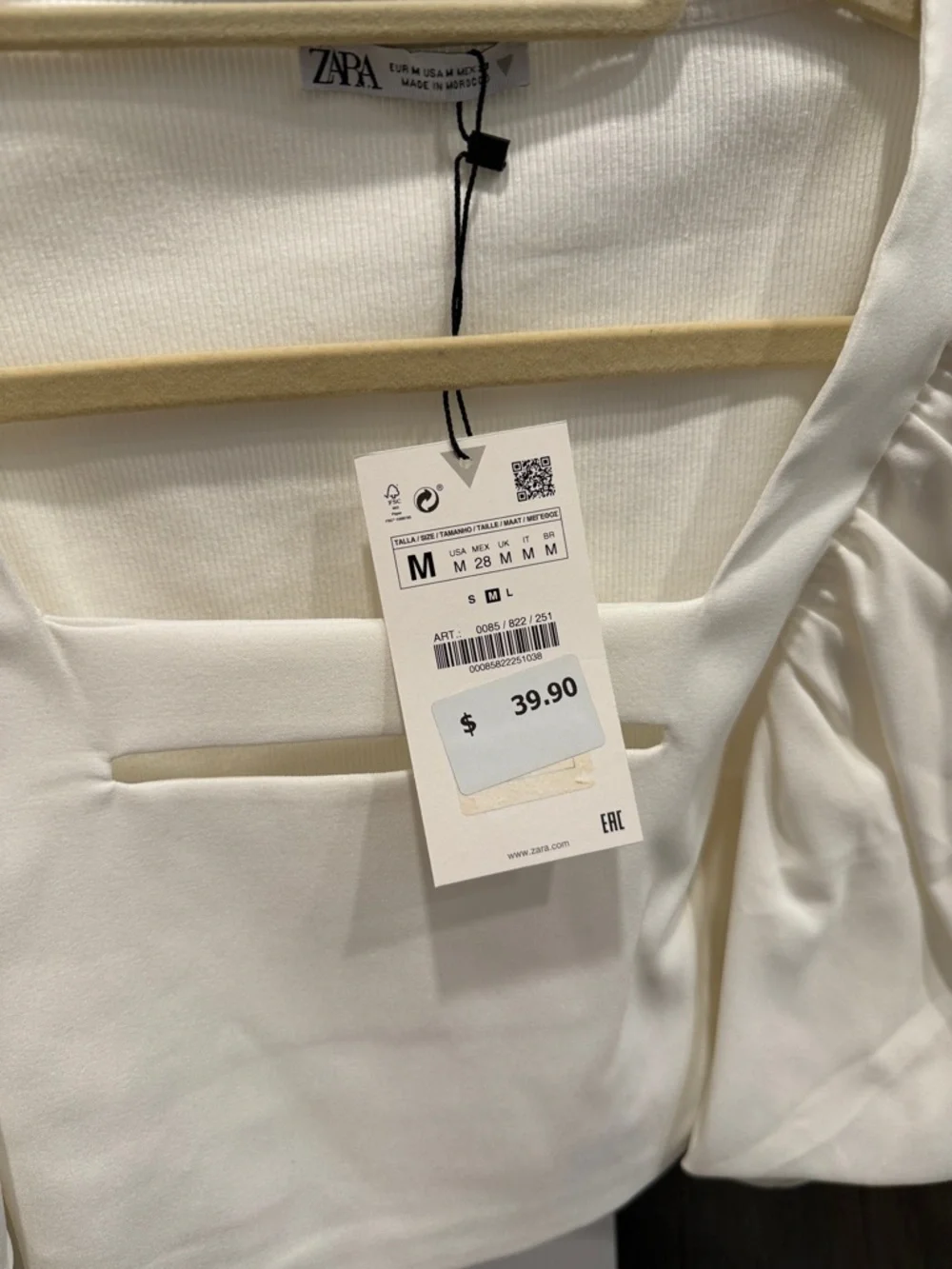 Zara White Puff-Sleeve Square-Neck Crop Top